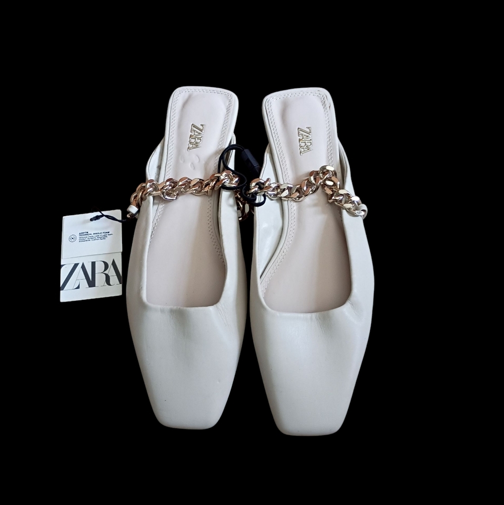 ZARA Women's Flat Chain Detail Slides | NWT | 7.5